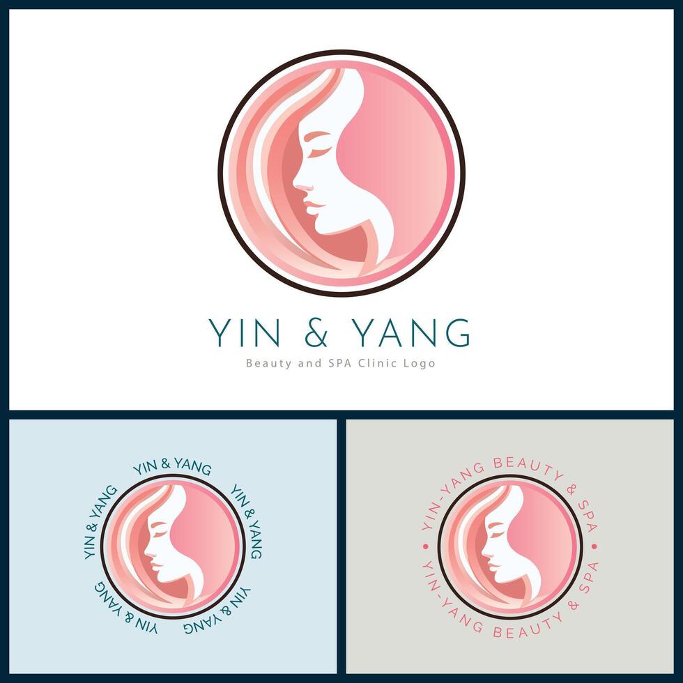 yin y yang mujer cara belleza estética lujo salón spa logo modelo diseño para marca o empresa vector