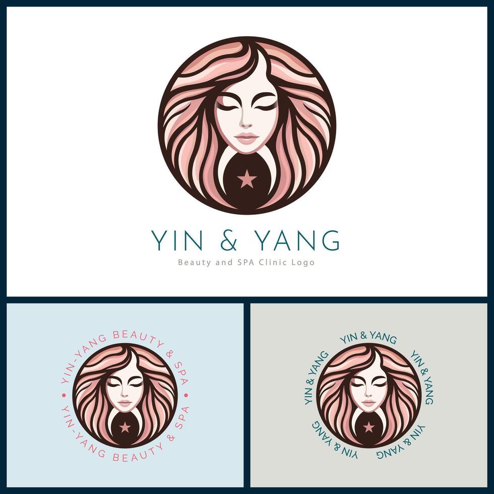 yin y yang mujer cara belleza estética lujo salón spa logo modelo diseño para marca o empresa vector