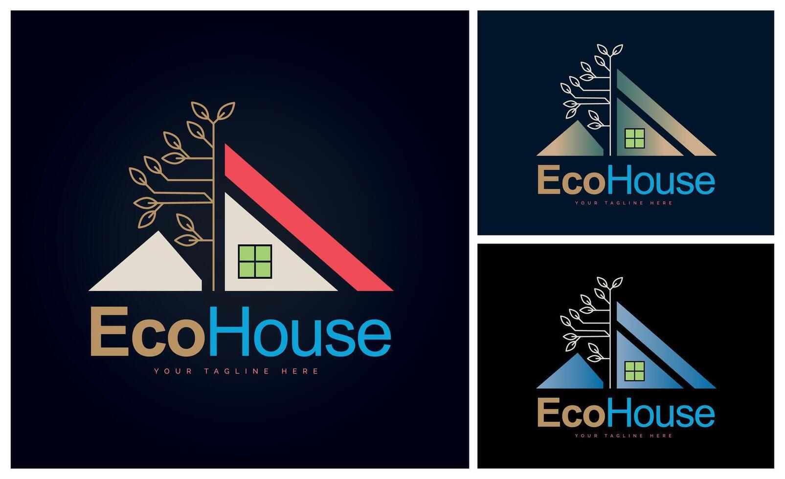 Eco Green House real estate building modern logo template design for brand or company and other vector