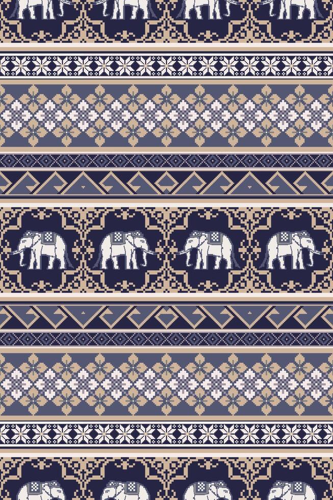 tradicional étnico tailandés blanco elefante con floral sin costura modelo. vector píxel Arte diseño para tela, alfombra, teja, bordado, envase, fondo de pantalla, y antecedentes