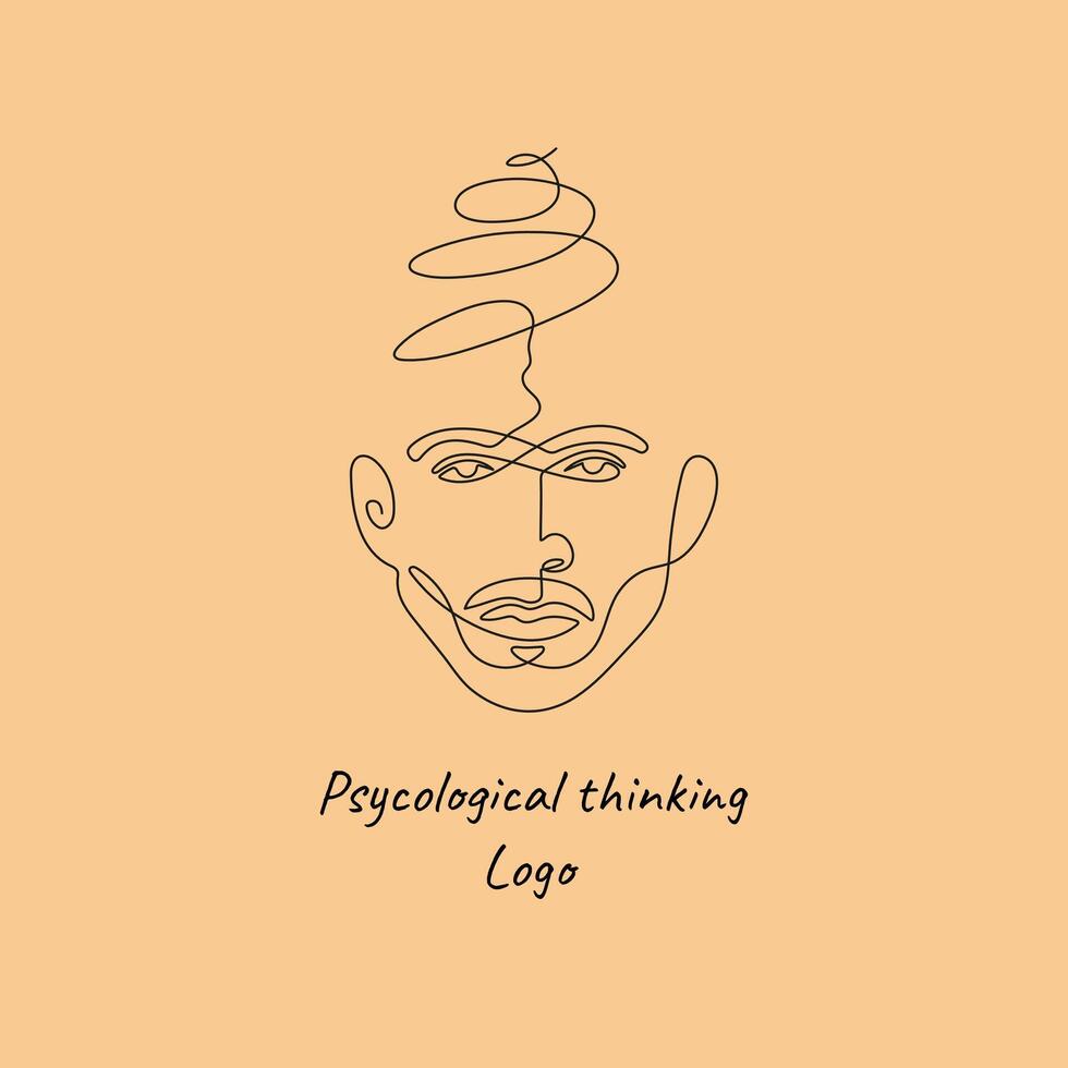 One line vector man logo psychological thinking psychology brain logo