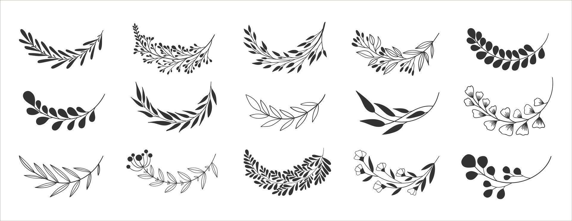 Collection of floral wreaths from branches and leaves. vector