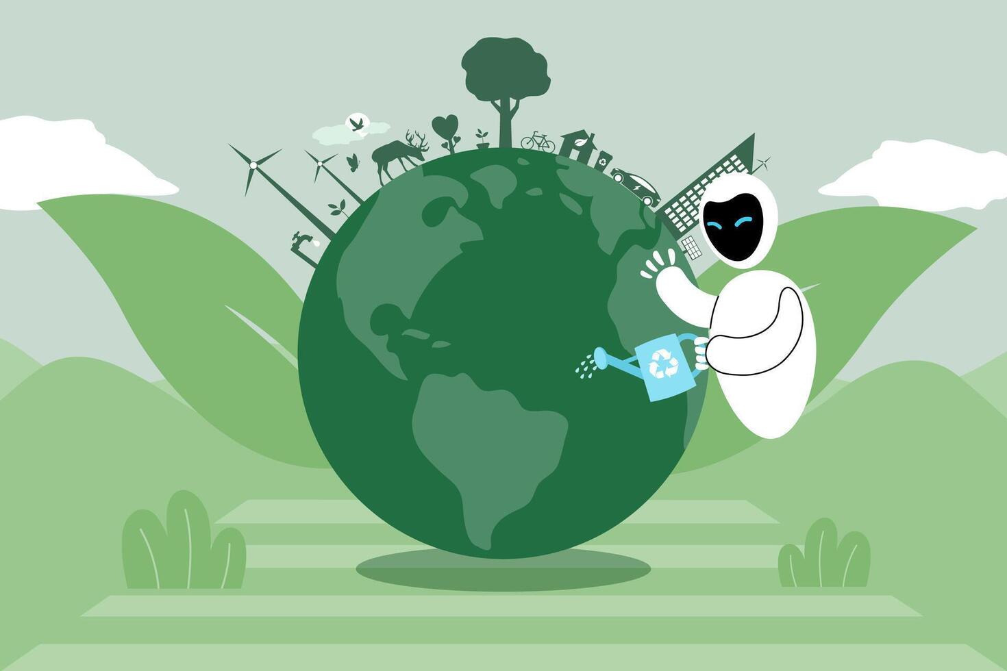 Robot save the planet illustration Pro Vector