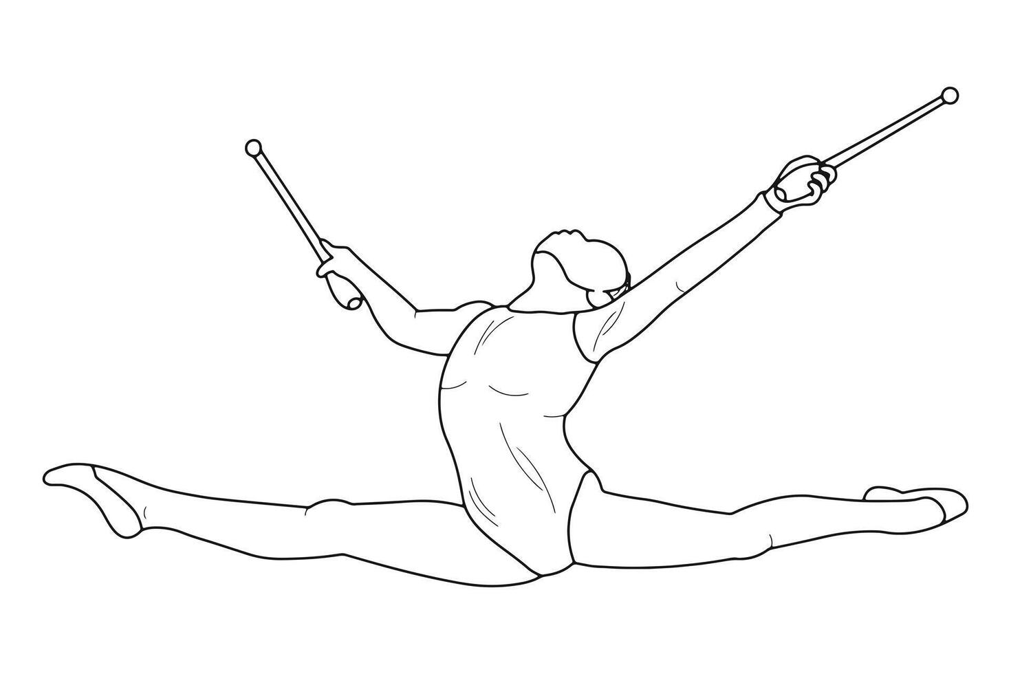 Sketch of silhouette of a gymnast in a vault with gymnastic clubs, isolated vector