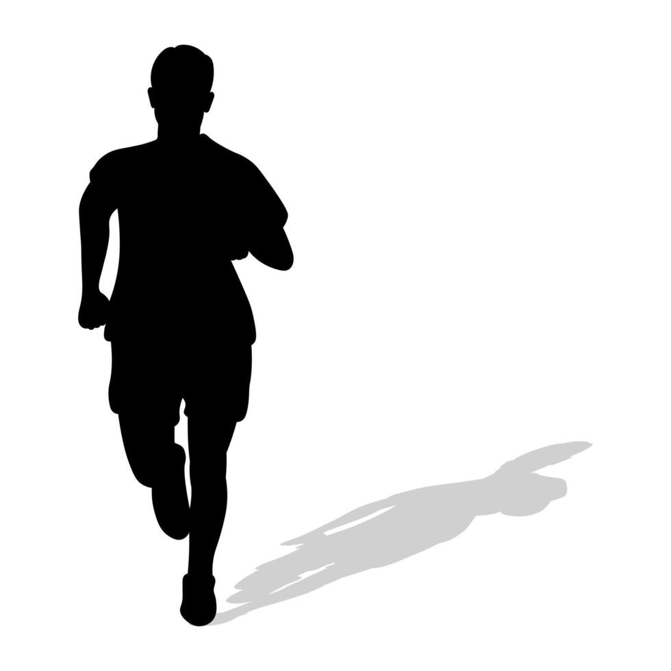 negro silueta de un atleta corredor con sombra. atletismo, correr, cruz, corriendo, correr, caminando vector