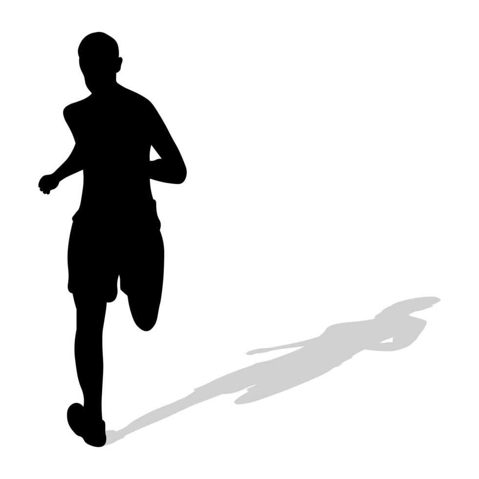 negro silueta de un atleta corredor con sombra. atletismo, correr, cruz, corriendo, correr, caminando vector