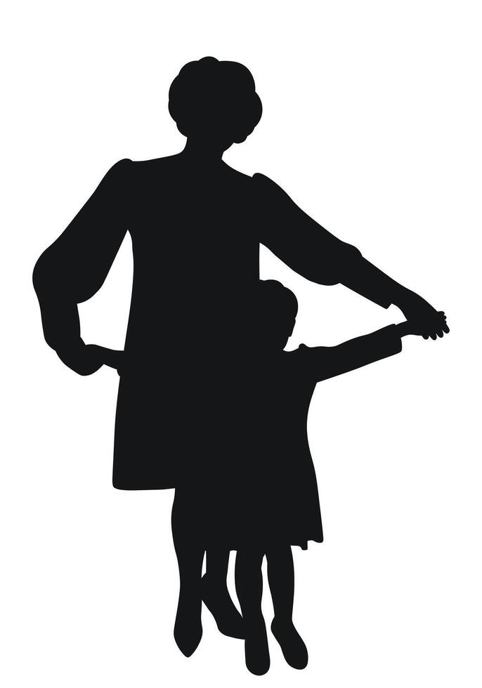 Black silhouette of mother and daughter, grandmother and granddaughter, teacher and student, isolated vector