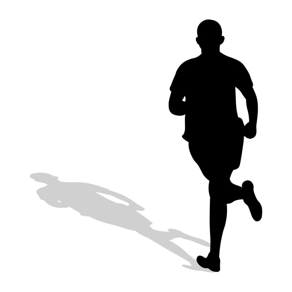 negro silueta de un atleta corredor con sombra. atletismo, correr, cruz, corriendo, correr, caminando vector