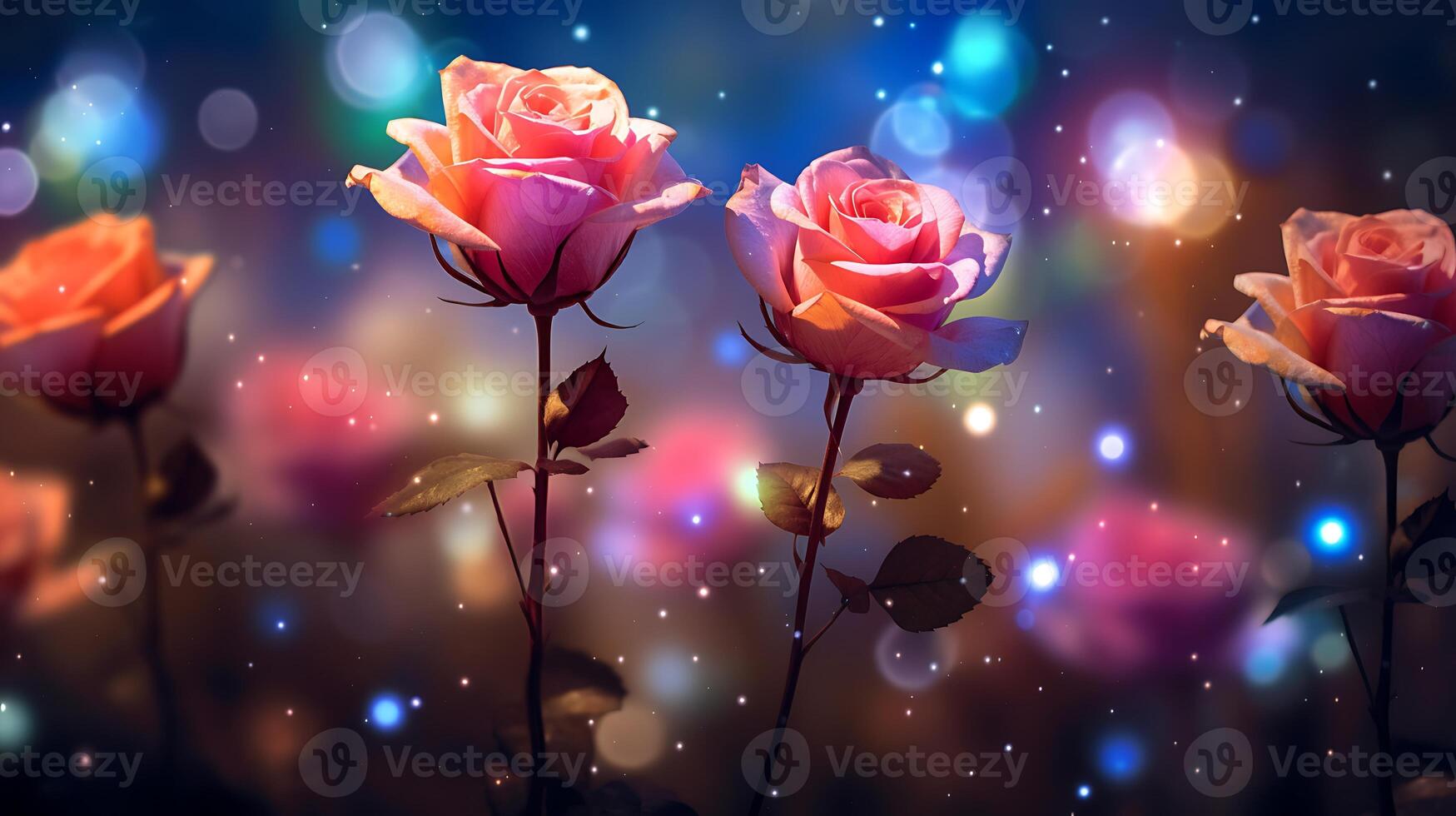 AI generated beautiful roses in the garden with bokeh background. photo