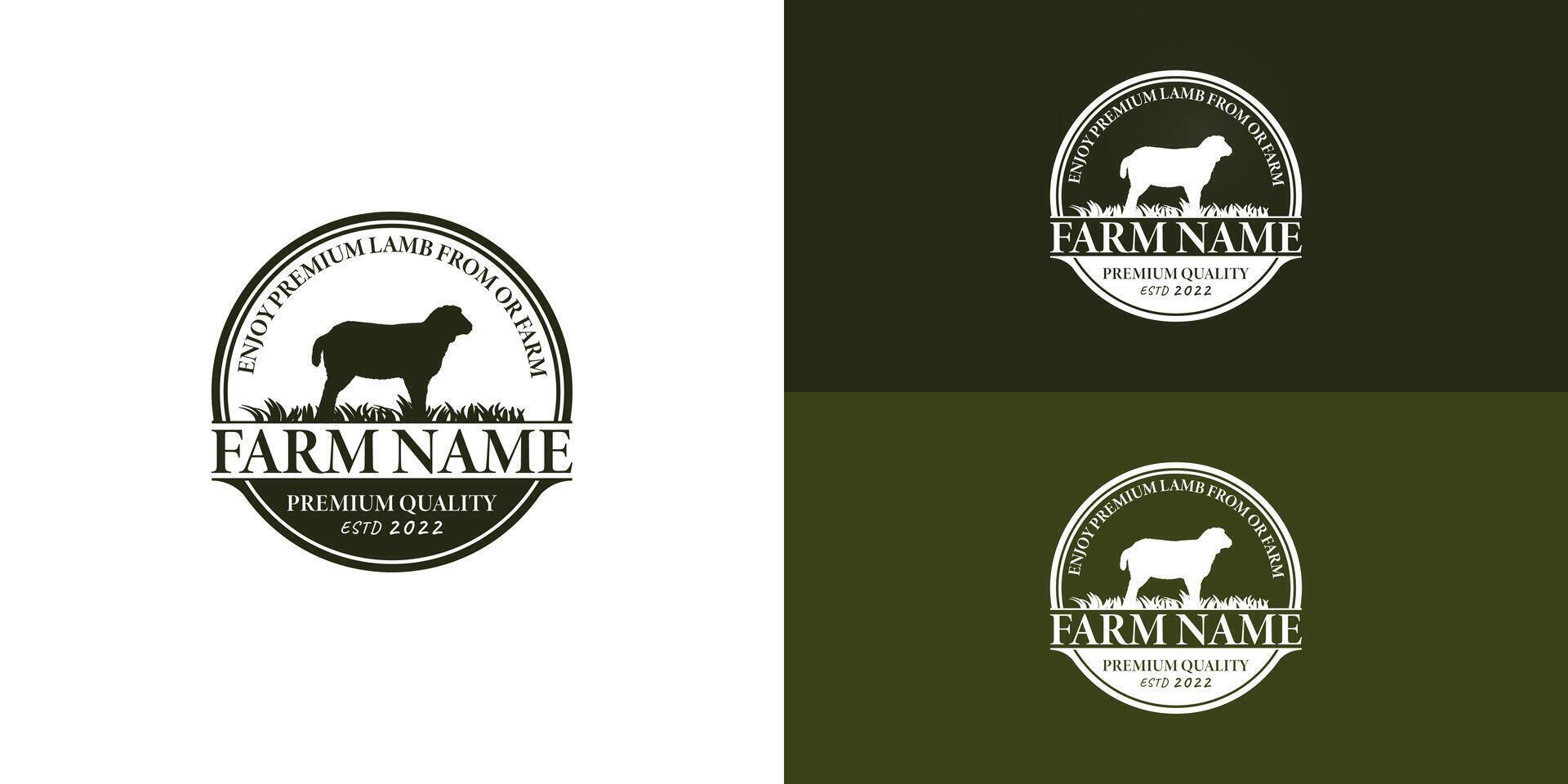 Abstract livestock big sheep farm badge minimal premium green logo vector illustration presented with multiple background colors. The logo is suitable for the Livestock Business logo design template