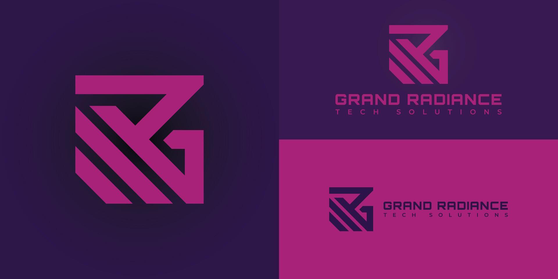 Initial letter GR or RG logo template with geometric square shape illustration in flat design monogram symbol presented with multiple background colors. The logo is suitable for a technology company vector