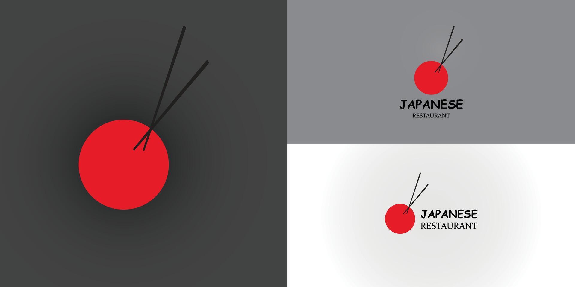 Chopstick Swoosh Bowl Oriental Japan Cuisine, Japanese Sushi Seafood logo presented with multiple black background colors. The logo is suitable for Japanese Restaurant and Food logo design inspiration vector