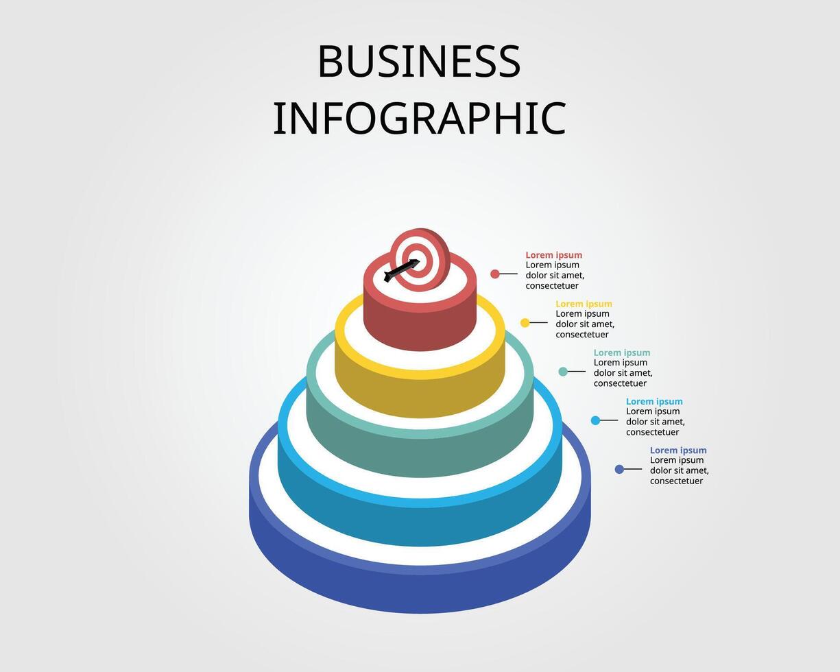circle pyramid chart template for infographic for presentation for 5 element vector