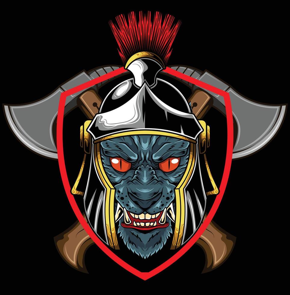 Vector illustration of cat with knight helmet