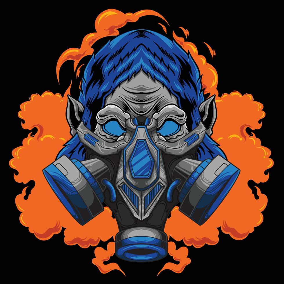 Vector illustration of gorilla wearing gas mask