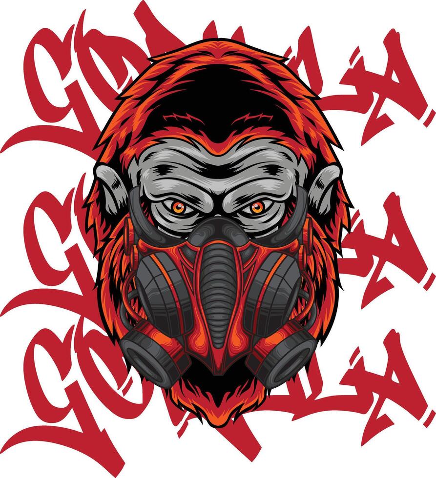 Vector illustration of gorilla wearing gas mask