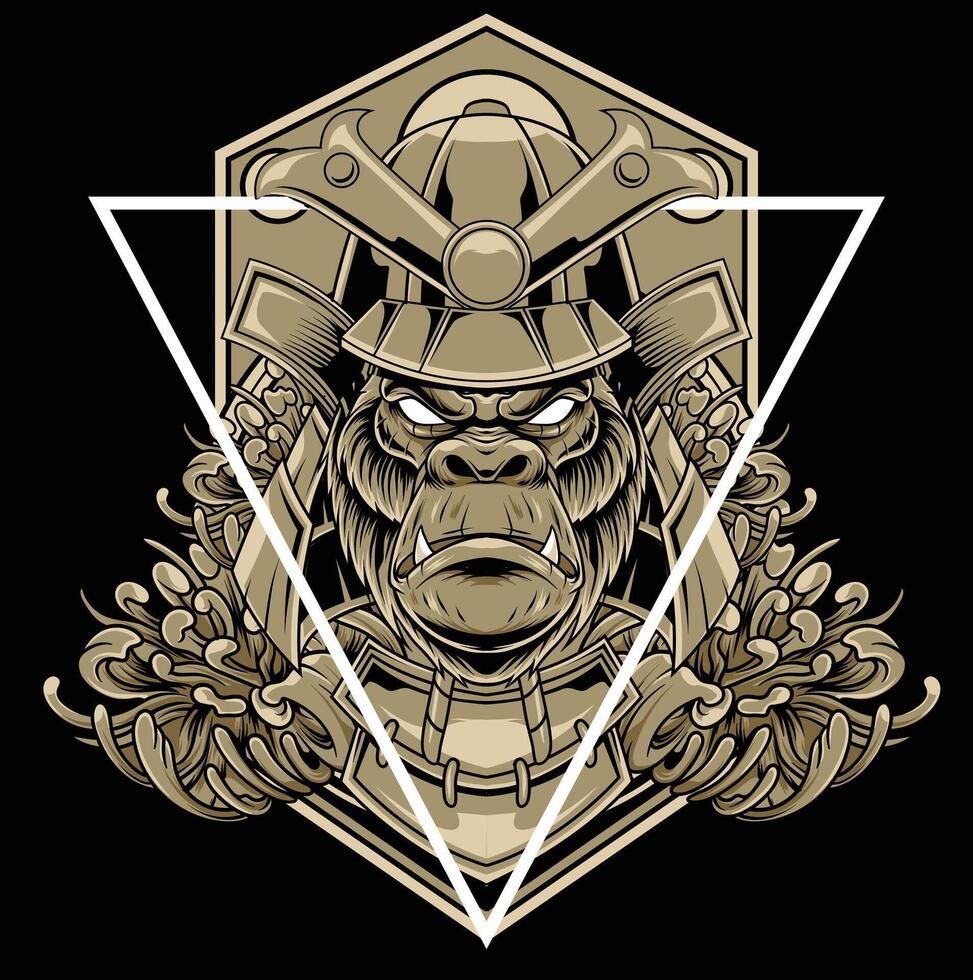Vector illustration of gorilla head with samurai helmet