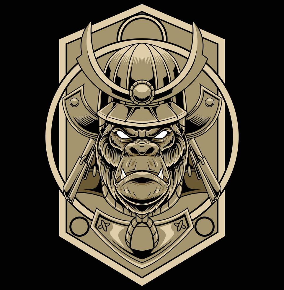 Vector illustration of gorilla head with samurai helmet