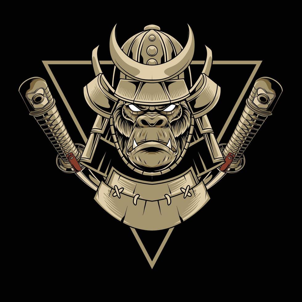 Vector illustration of gorilla head with samurai helmet