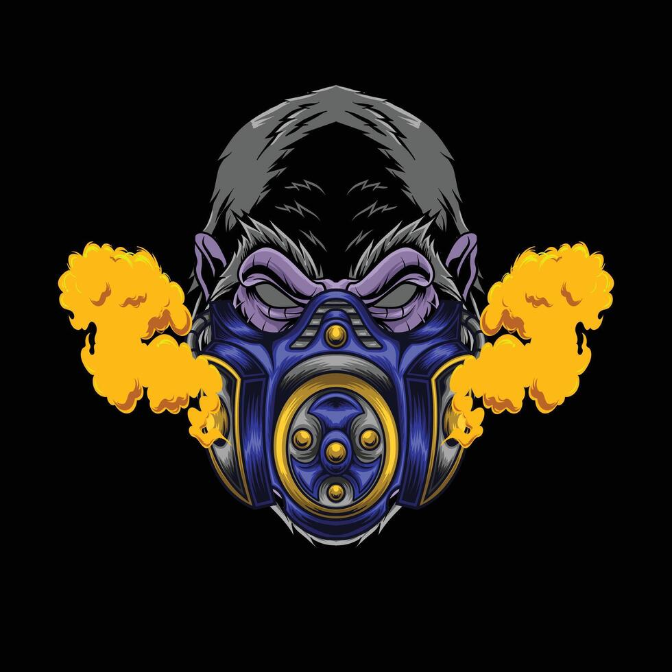 Vector illustration of gorilla wearing gas mask