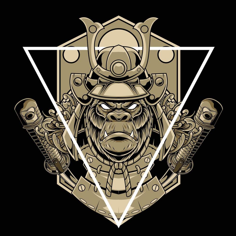 vector ilustración de gorila cabeza con samurai casco