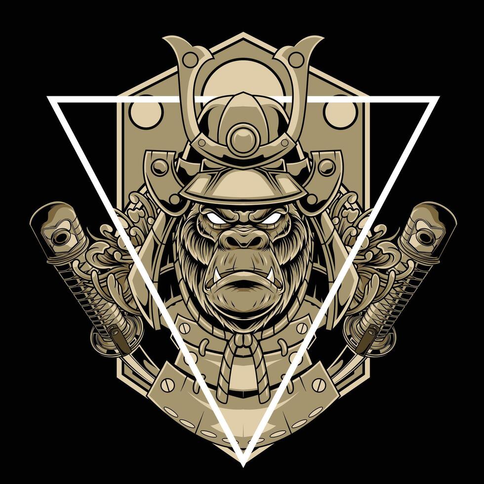 Vector illustration of gorilla head with samurai helmet