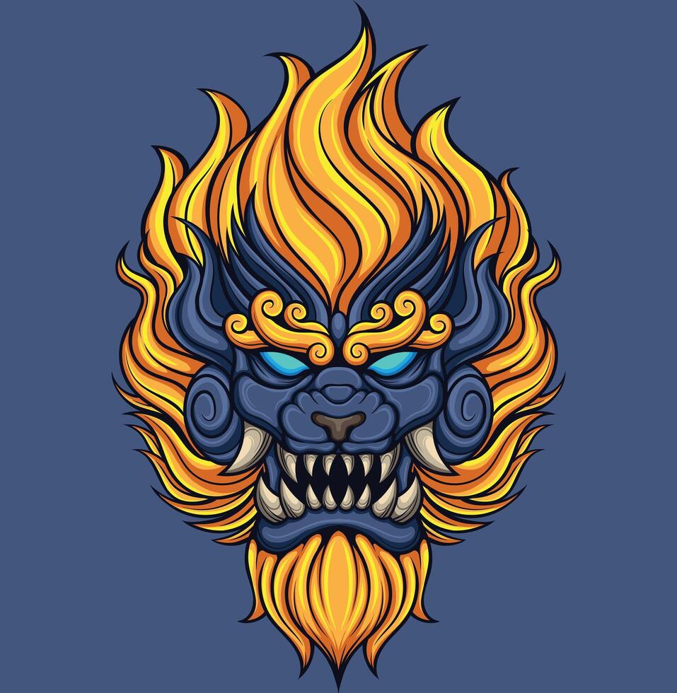 vector illustration of japanese lion mythology