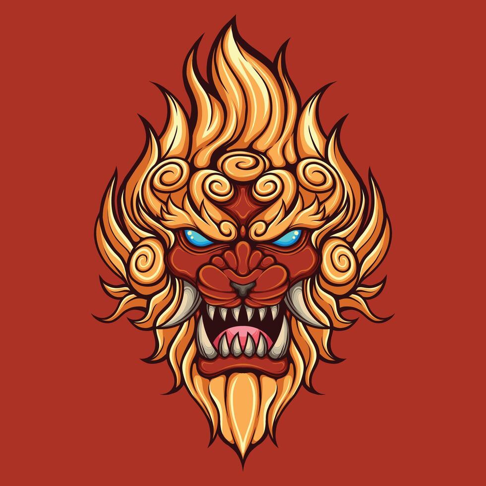 vector illustration of japanese lion mythology