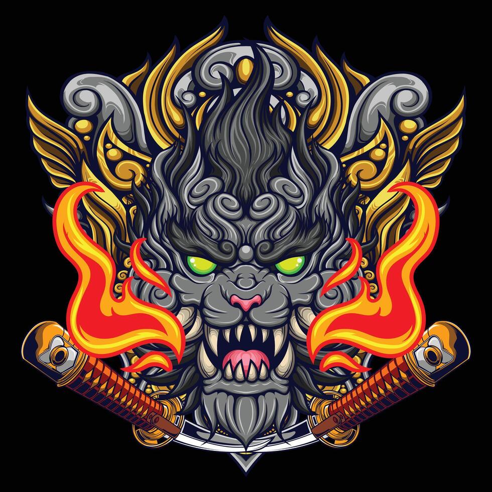 vector illustration of japanese lion mythology