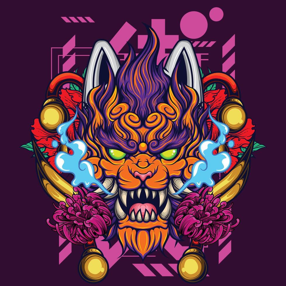 vector illustration of japanese lion mythology