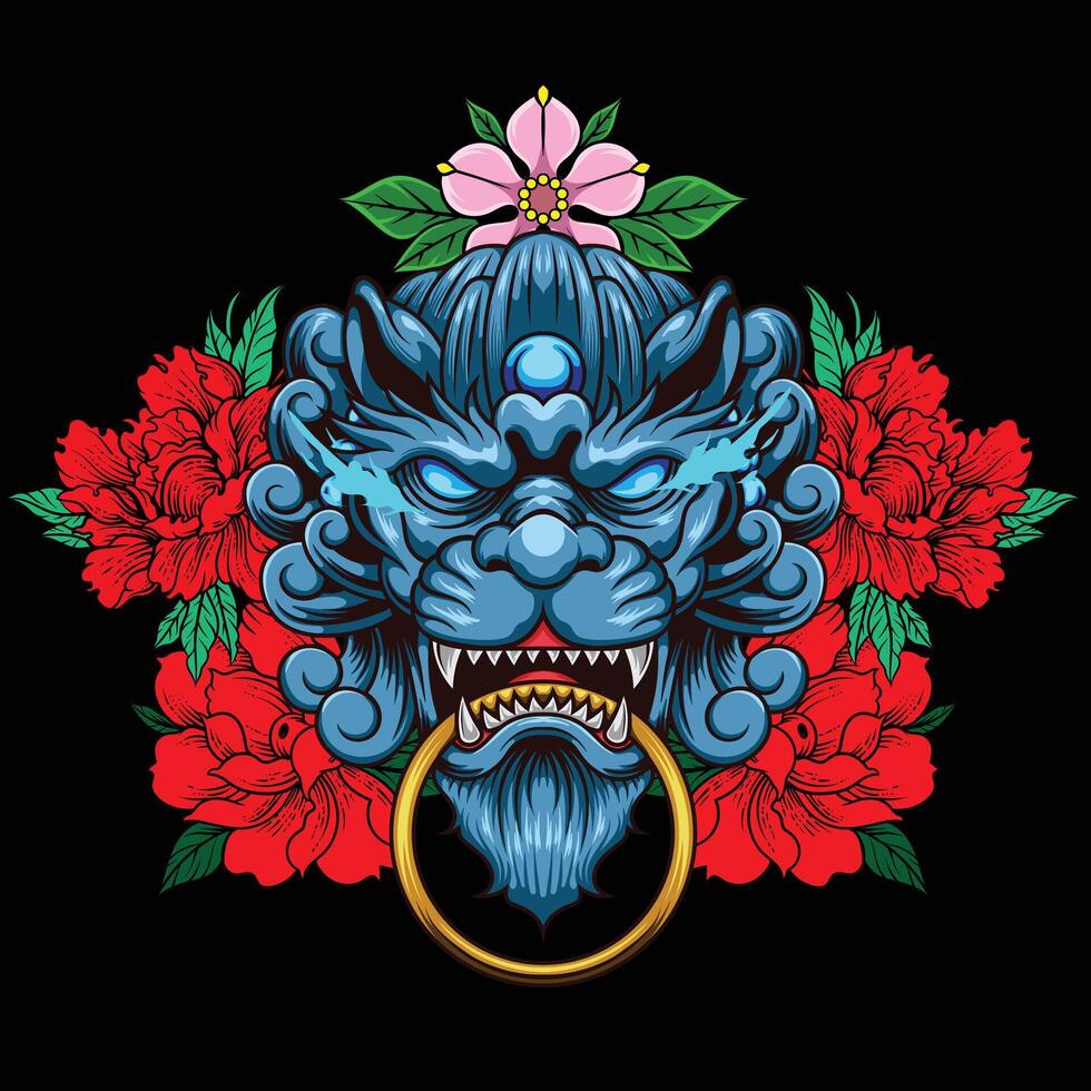 vector illustration of japanese guardian dog Komainu