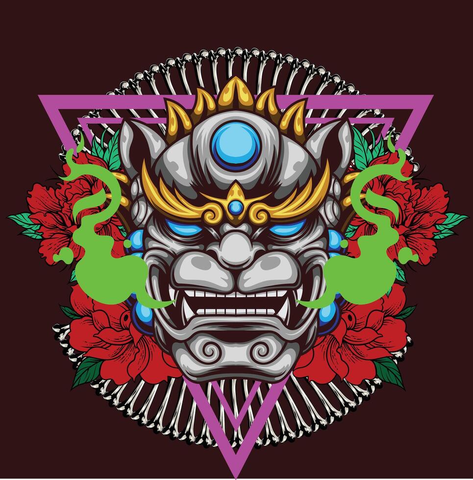vector illustration of japanese guardian dog Komainu