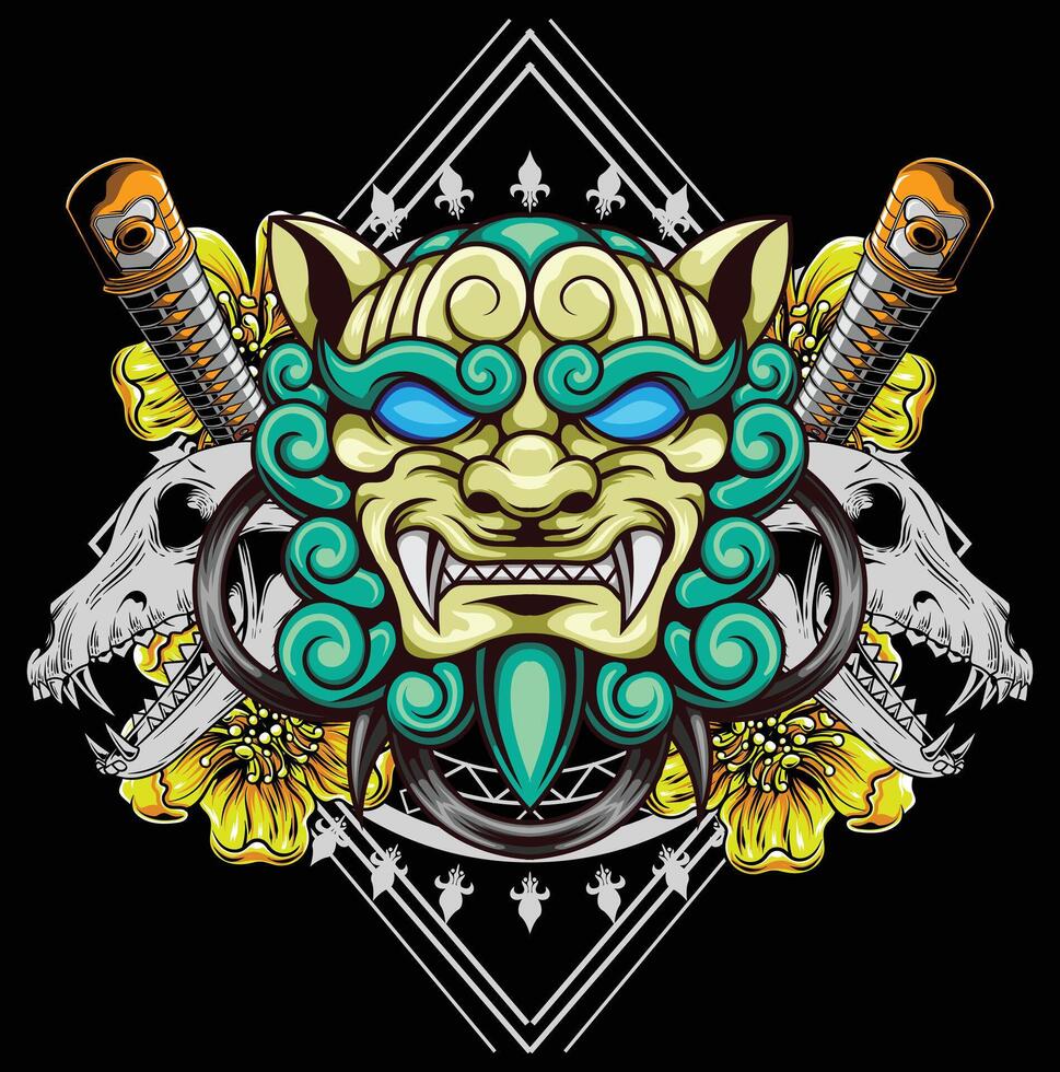 vector illustration of japanese guardian dog Komainu