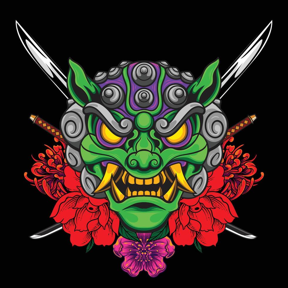 vector illustration of japanese guardian dog Komainu