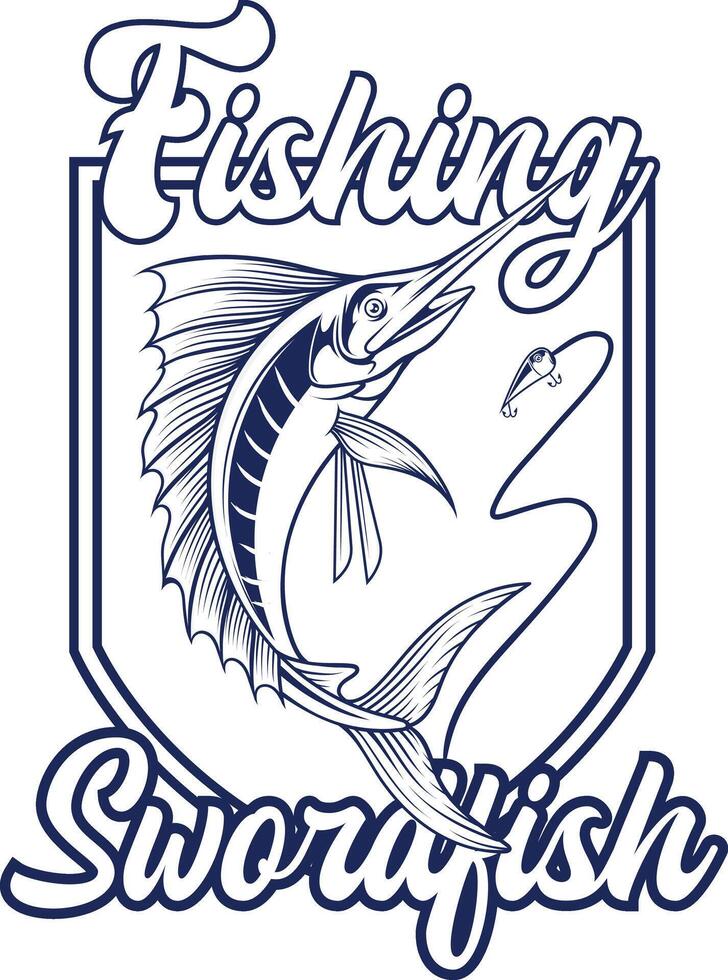 vector ilustración de pez espada para fisihing Insignia