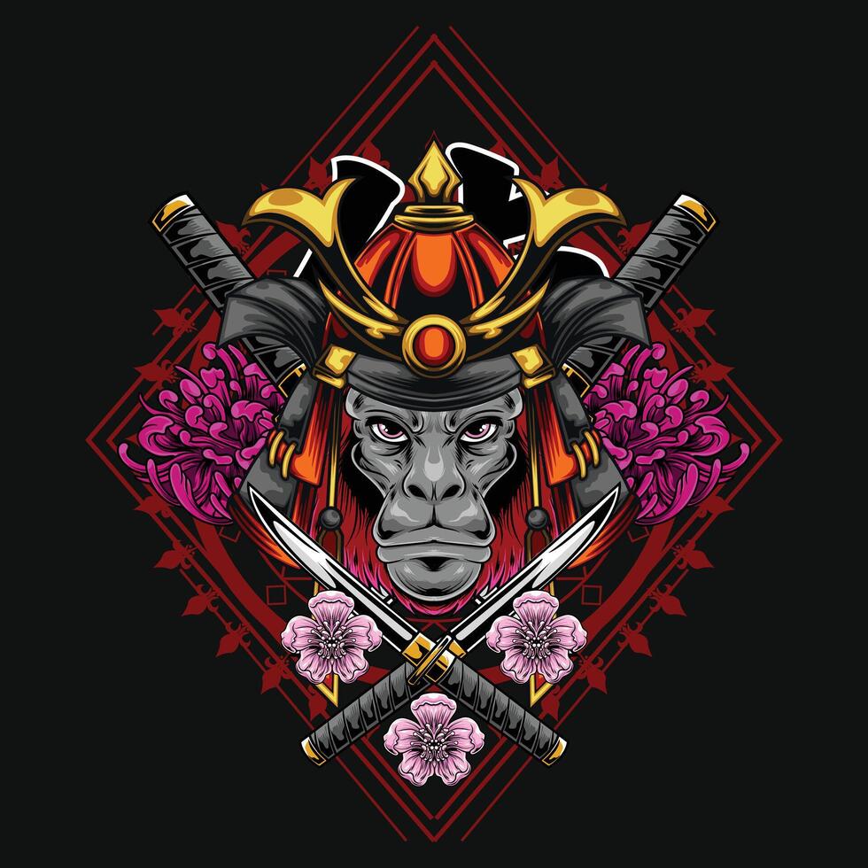 vector ilustración de mono con samurai casco