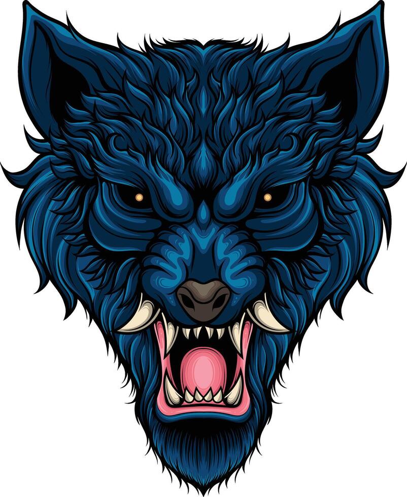 Vector illustration of japanese wolf with samurai helmet