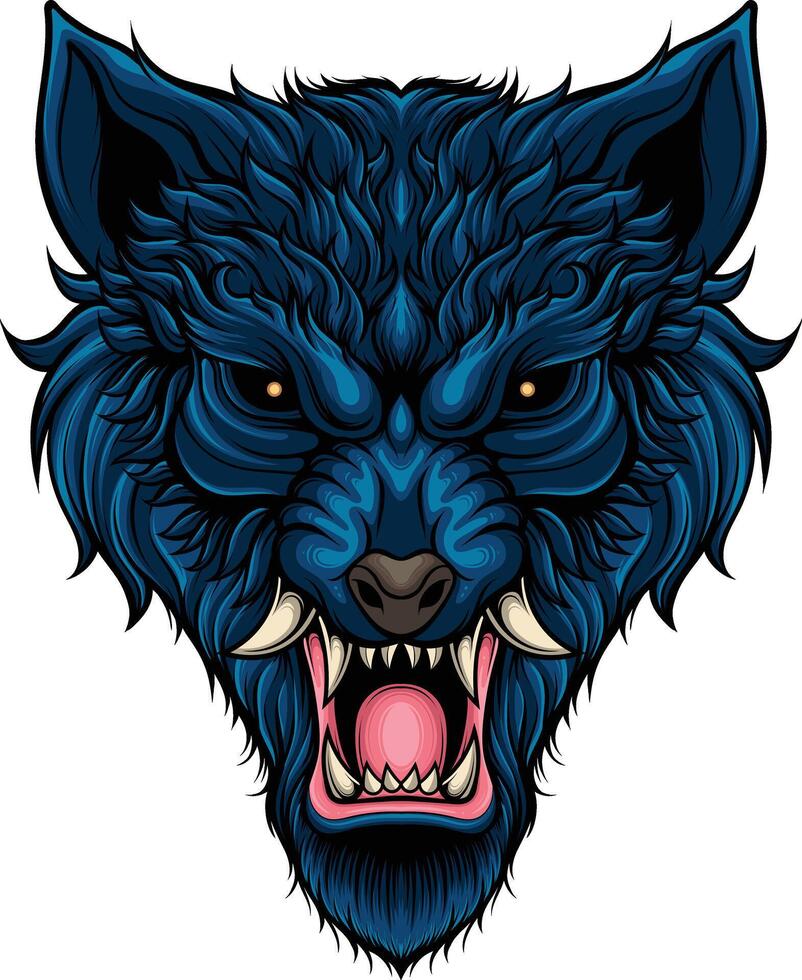 Vector illustration of japanese wolf with samurai helmet