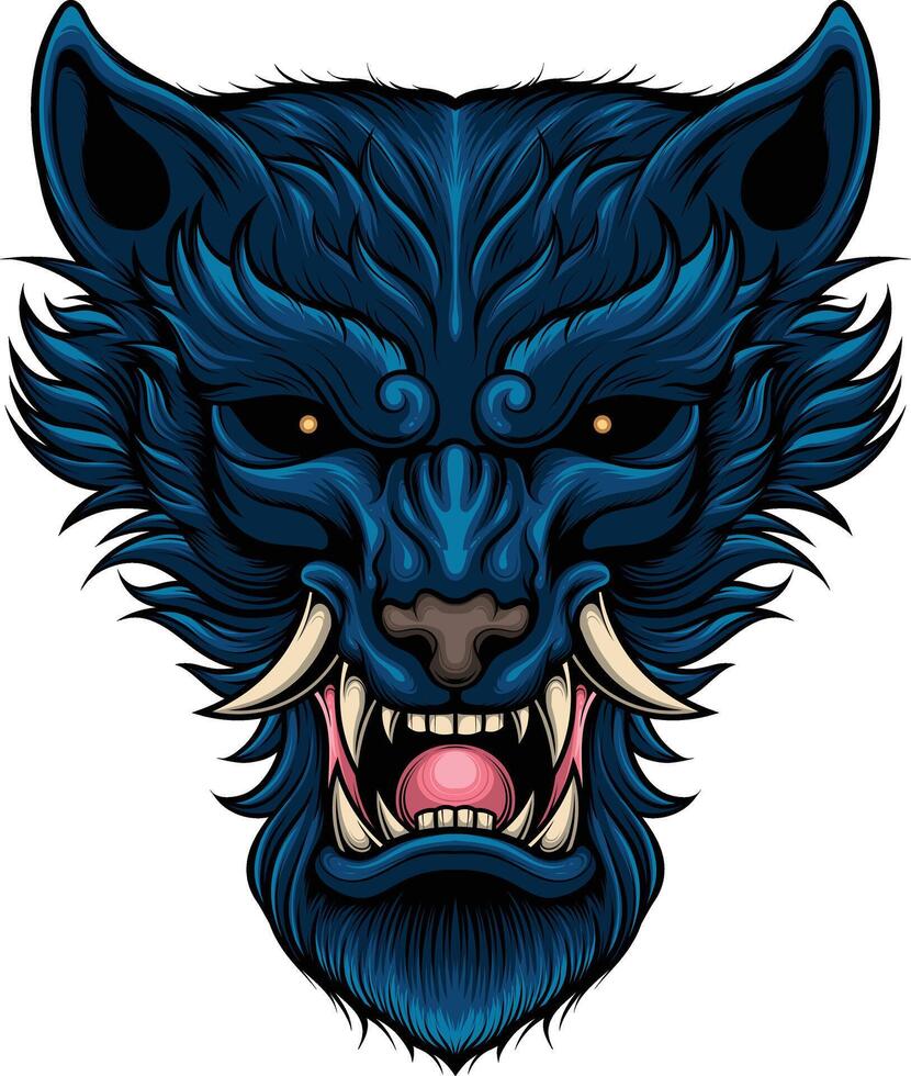 Vector illustration of japanese wolf with samurai helmet