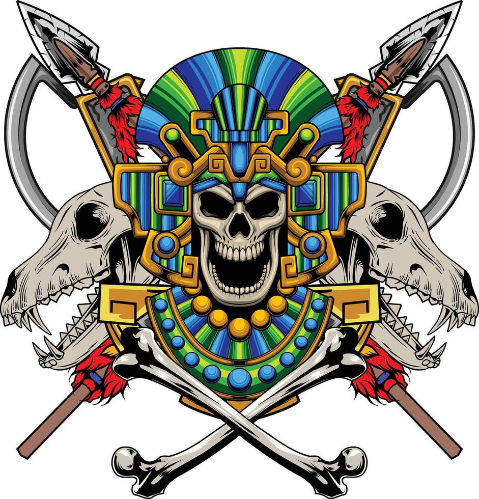 Vector illustration of aztec skull