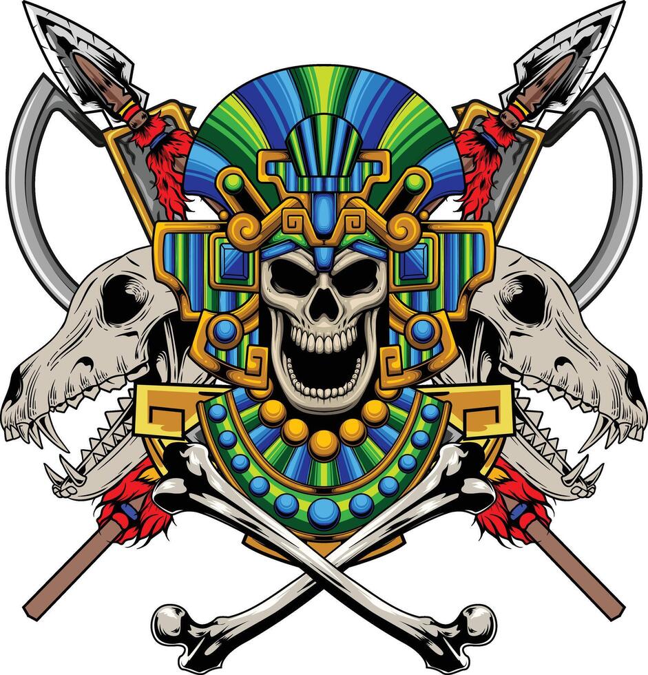 Vector illustration of aztec skull