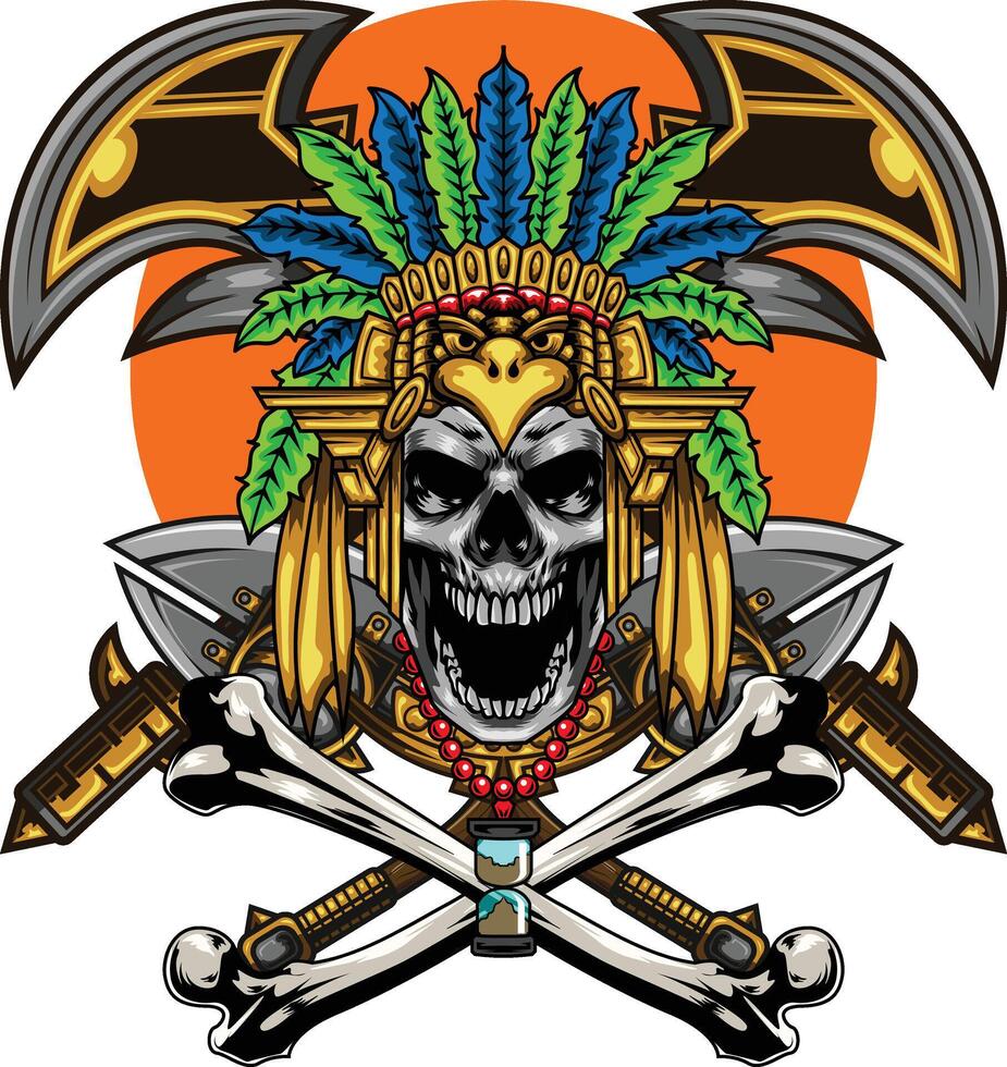 Vector illustration of aztec skull