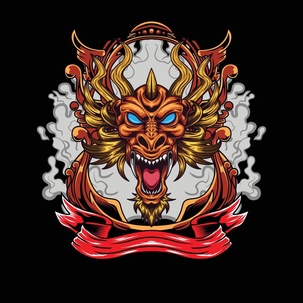 vector illustration of japanese dragon head