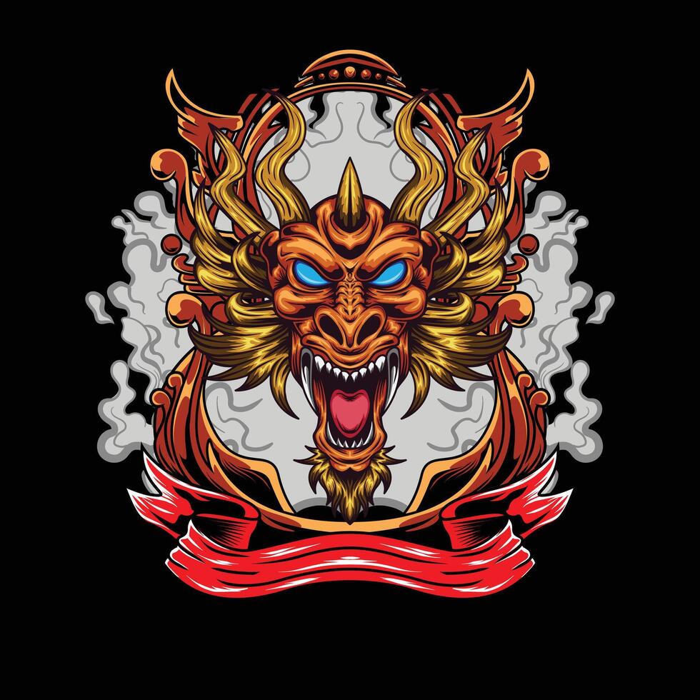 vector illustration of japanese dragon head