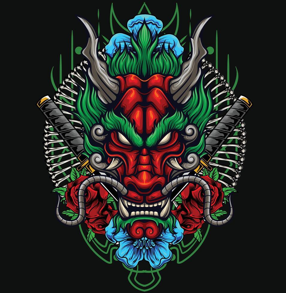 vector illustration of japanese dragon head