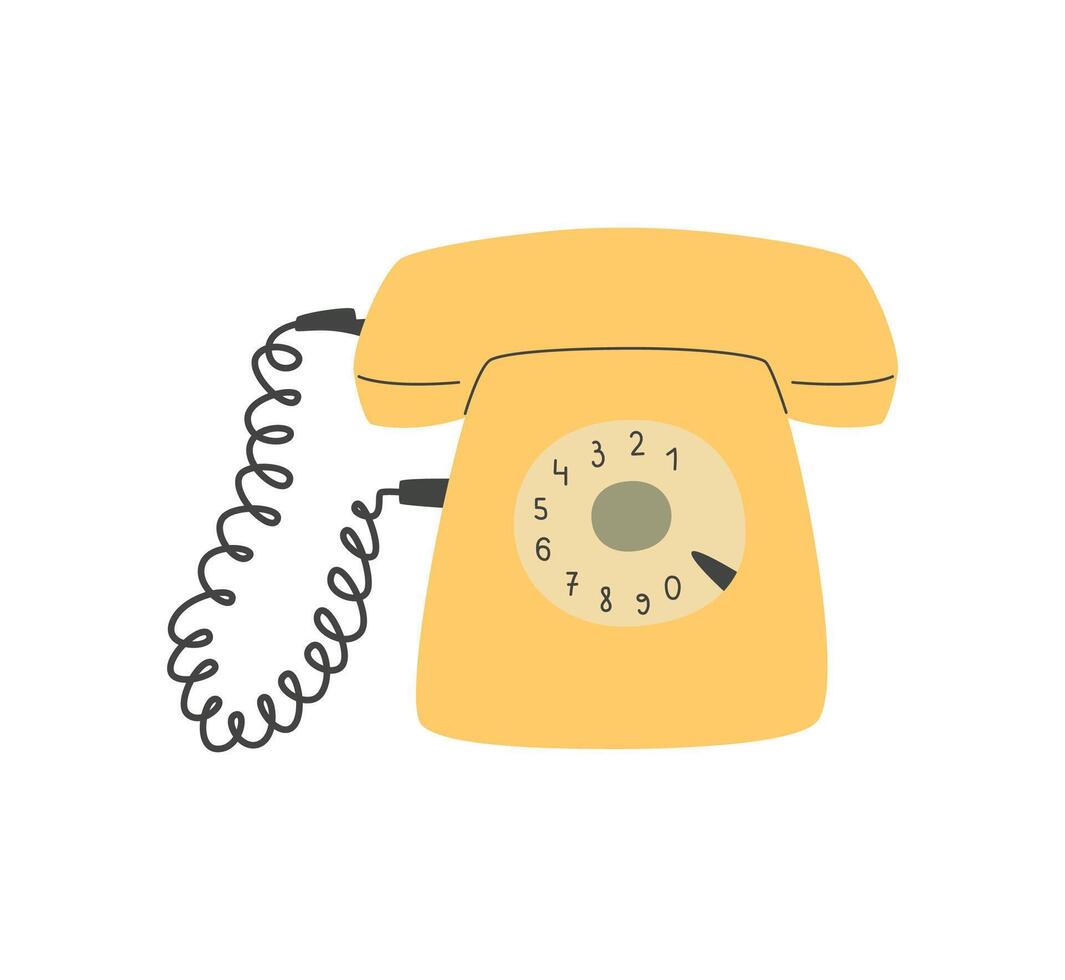 Retro dial phone in trendy style. Hand-drawn vector illustration.