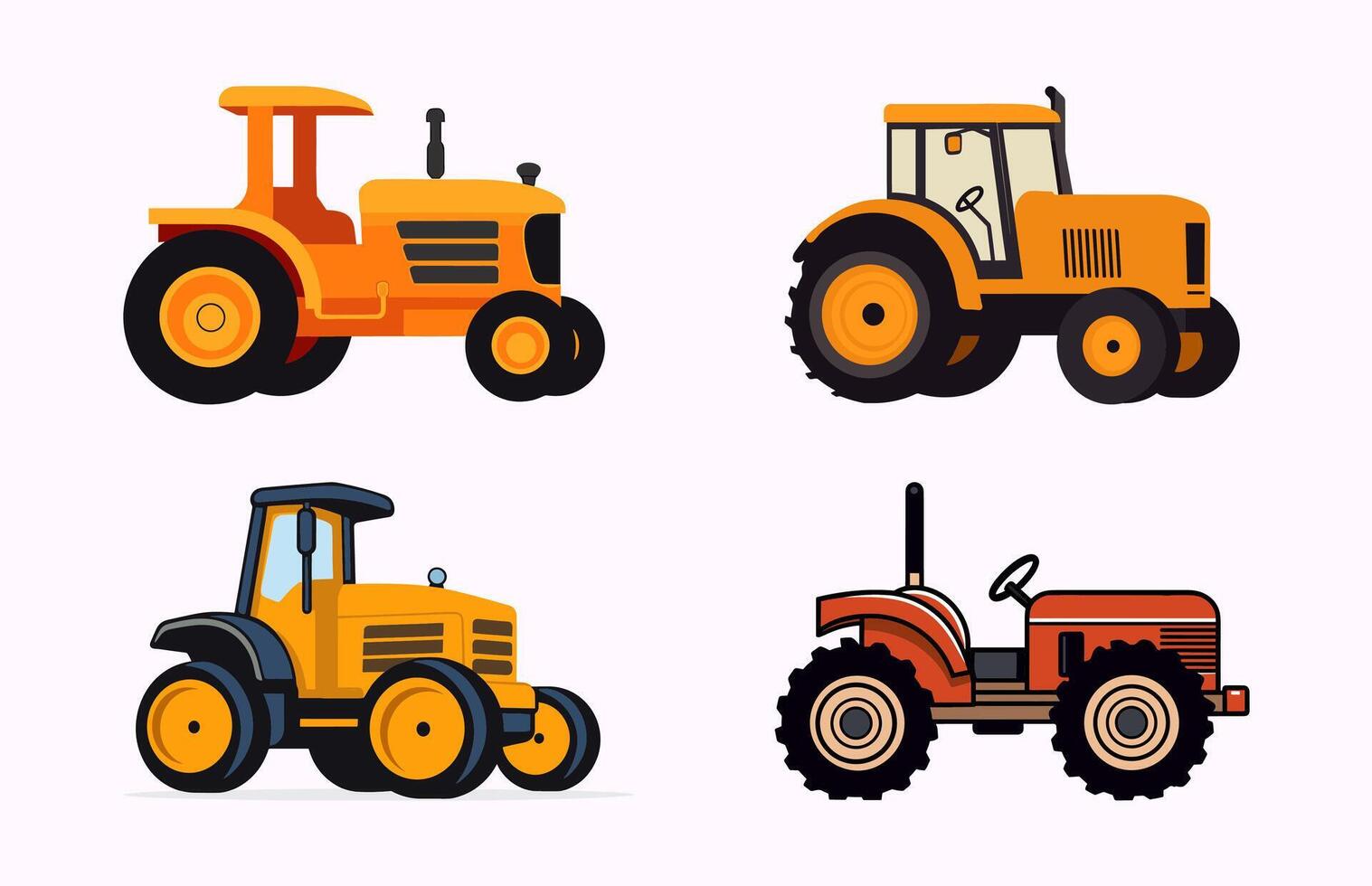 Tractor Vector flat illustration Set, Agricultural farm transport Outline icon