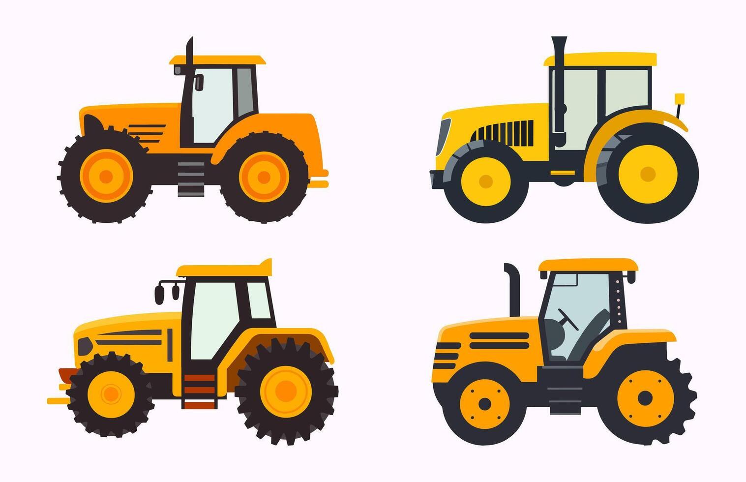 Tractor Vector flat illustration Set, Agricultural farm transport Outline icon