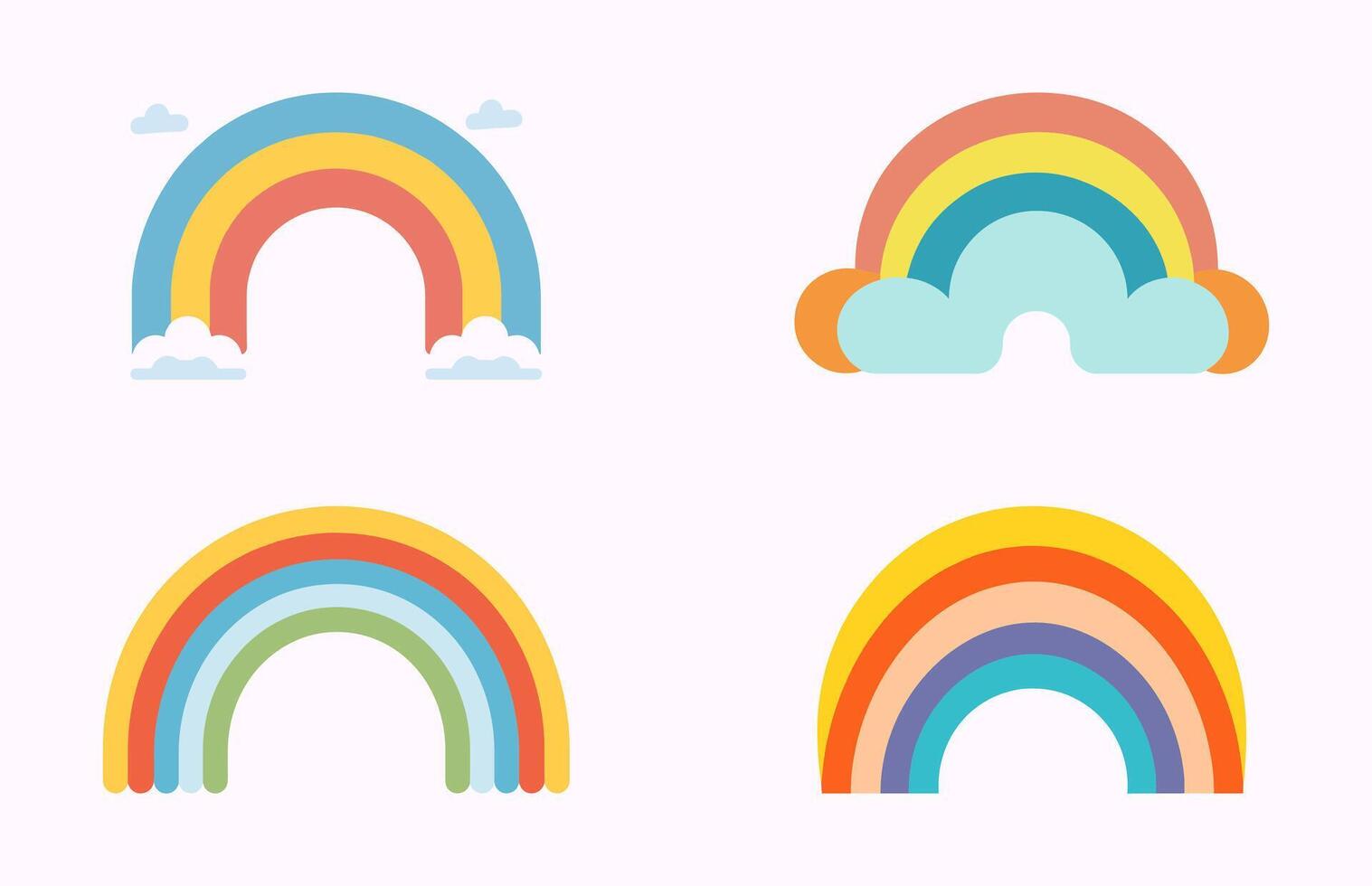 Boho Rainbow vector illustration Set, Colorful rainbow Vector bundle