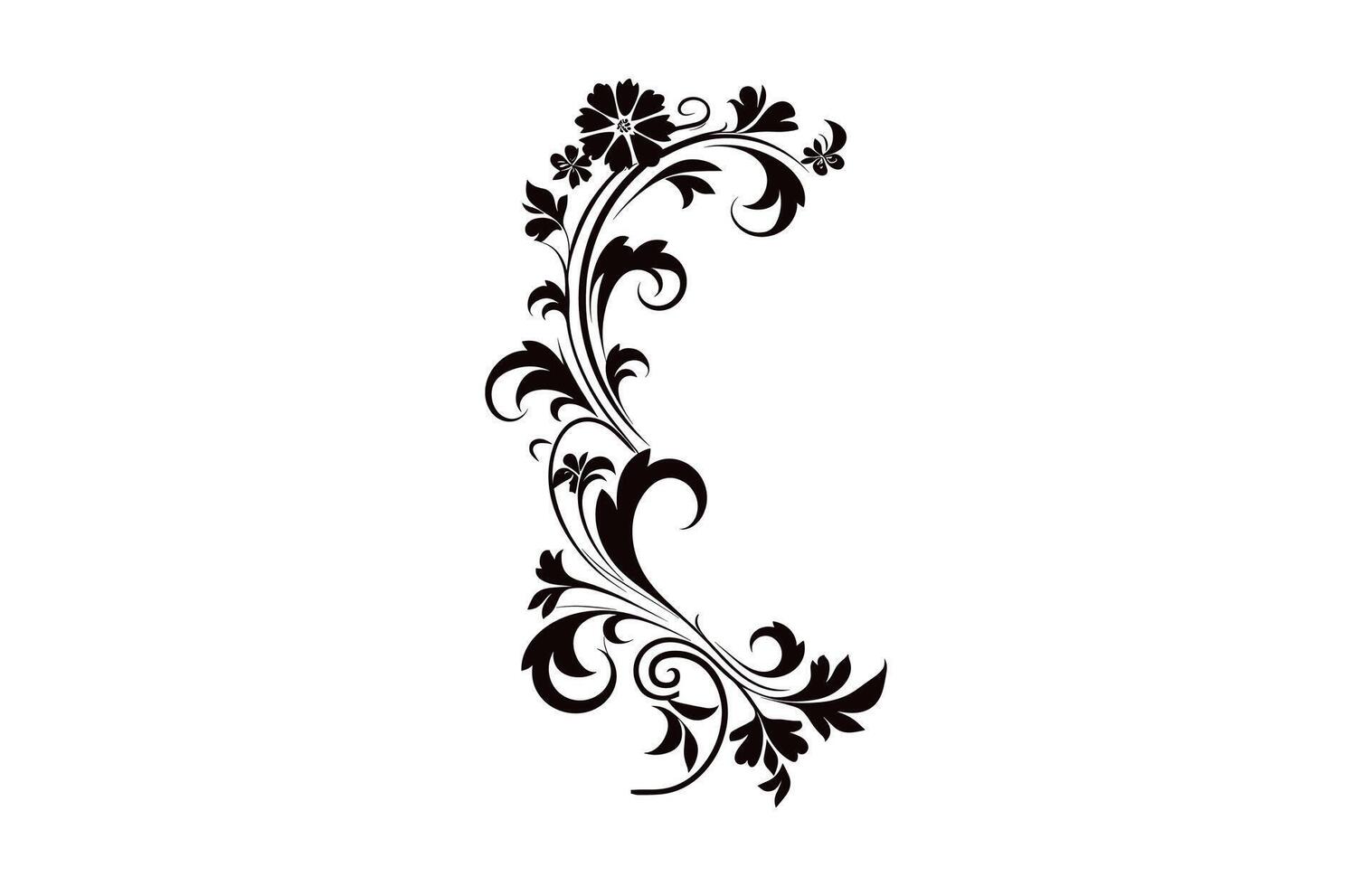 Vintage floral Baroque black silhouette vector free